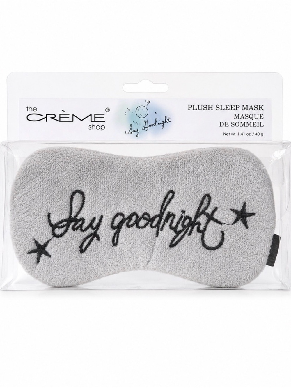 The Crème Shop Plush Sleep Mask in Gray - Say Goodnight